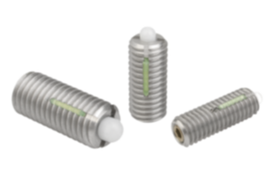 Federnde Druckstücke mit Innensechskant und Druckstift aus POM, Edelstahl, mit Gewindesicherung - inch Federnde Druckstücke mit Innensechskant und Druckstift aus POM, Edelstahl, mit Gewindesicherung - inch