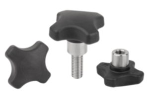 Kreuzgriffe Kunststoff metall-detektierbar mit vorstehender Stahlbuchse Kreuzgriffe Kunststoff metall-detektierbar mit vorstehender Stahlbuchse