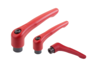 Clamping levers, steel, with internal thread, ruby red, threaded insert black oxidised steel - inch Clamping levers, steel, with internal thread, ruby red, threaded insert black oxidised steel - inch