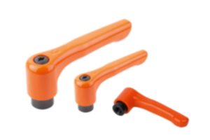 Klemmhebel Zinkdruckguss, flach, mit Innengewinde, seidenmatt reinorange, Gewindeeinsatz Stahl brüniert Klemmhebel Zinkdruckguss, flach, mit Innengewinde, seidenmatt reinorange, Gewindeeinsatz Stahl brüniert