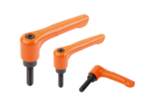 Klemmhebel Zinkdruckguss, flach, mit Außengewinde, seidenmatt reinorange, Gewindeeinsatz Stahl brüniert - inch Klemmhebel Zinkdruckguss, flach, mit Außengewinde, seidenmatt reinorange, Gewindeeinsatz Stahl brüniert - inch