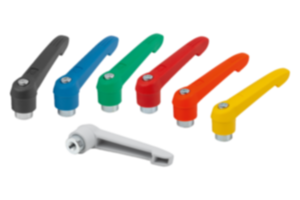 Klemmhebel Kunststoff, mit Innengewinde und Zahnring aus Zink, Gewindeeinsatz Stahl blau passiviert Klemmhebel Kunststoff, mit Innengewinde und Zahnring aus Zink, Gewindeeinsatz Stahl blau passiviert