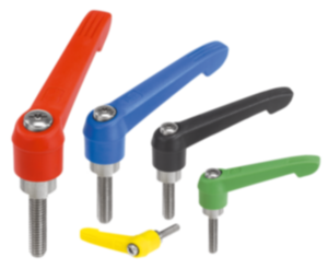 Clamping levers, plastic, with external thread and zinc toothed ring, threaded insert stainless steel - inch Clamping levers, plastic, with external thread and zinc toothed ring, threaded insert stainless steel - inch