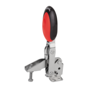 Schnellspanner vertikal mit Sicherheitsverriegelung mit waagrechtem Fuß und verstellbarer Andruckspindel, Edelstahl Schnellspanner vertikal mit Sicherheitsverriegelung mit waagrechtem Fuß und verstellbarer Andruckspindel, Edelstahl