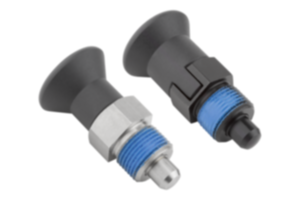 Arretierbolzen Stahl oder Edelstahl kurze Ausführung mit Kunststoff-Pilzgriff und Gewindesicherung Arretierbolzen Stahl oder Edelstahl kurze Ausführung mit Kunststoff-Pilzgriff und Gewindesicherung