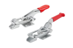 Bügelspanner Stahl oder Edelstahl, horizontal mit Gegenhalter, Kunststoffgriff rot Bügelspanner Stahl oder Edelstahl, horizontal mit Gegenhalter, Kunststoffgriff rot