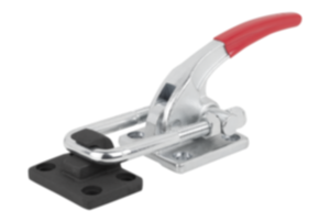 Bügelspanner Stahl oder Edelstahl, horizontal, schwere Ausführung mit Gegenhalter, Kunststoffgriff rot Bügelspanner Stahl oder Edelstahl, horizontal, schwere Ausführung mit Gegenhalter, Kunststoffgriff rot